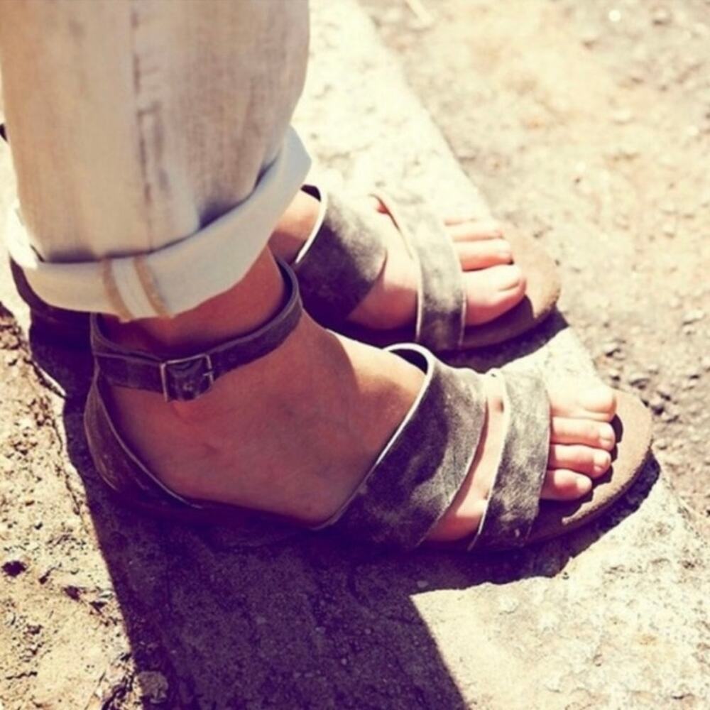 Free People Crowe Leather Western Distressed Strap Ankle Sandals Size 37 EU
